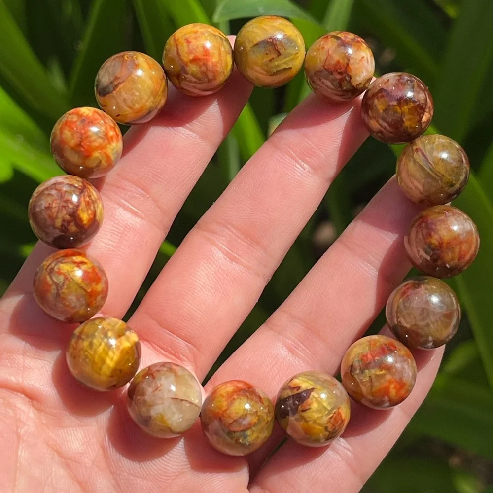 14mm chunky stretchable yellow pietersite bracelet 1927‎